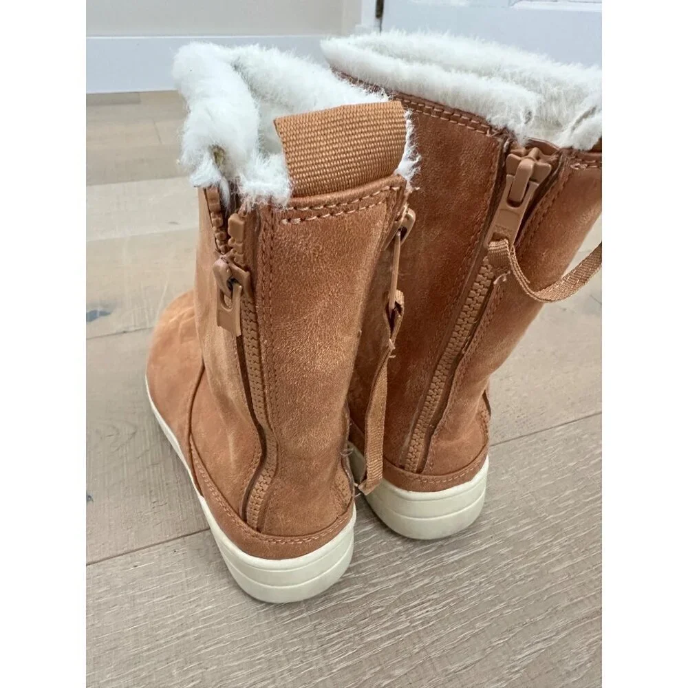 Toddler Brown Faux Leather Winter Boots W/ Fur Lining & Zip Closure Size 8